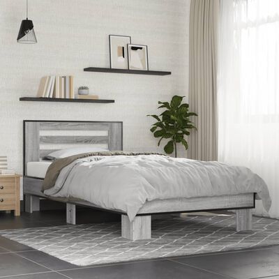 vidaXL Bedframe bewerkt hout en metaal grijs sonoma eiken 75x190 cm