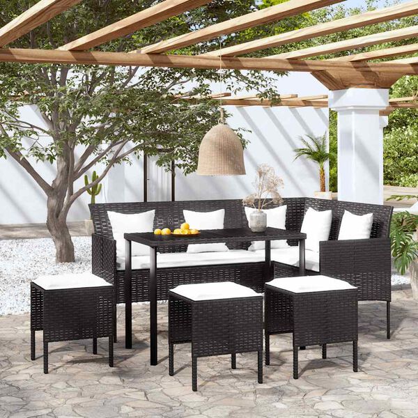vidaXL 5-delige Loungeset met kussens L-vormig poly rattan zwart