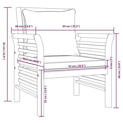 vidaXL Fauteuils 2 st met donkergrijze kussens massief acaciahout