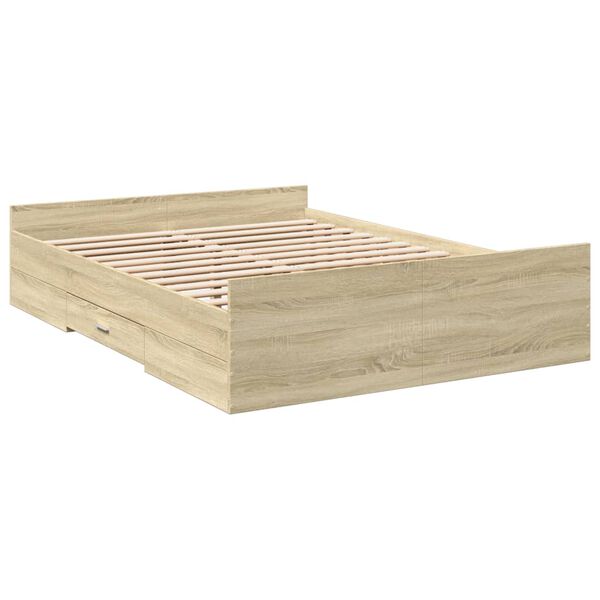 vidaXL Bedframe met lades bewerkt hout sonoma eikenkleurig 120x190 cm