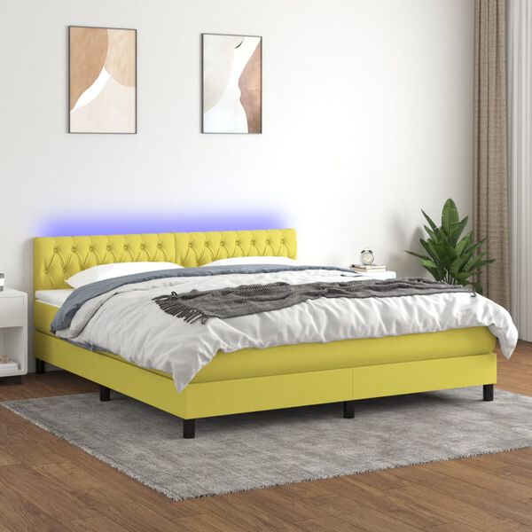 vidaXL Boxspring met matras en LED stof groen 160x200 cm
