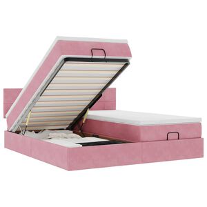 vidaXL Ottoman bed met matrassen en LED's 200x200cm fluweel roze