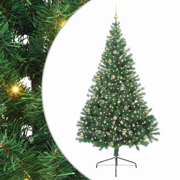 vidaXL Kunstmatig Voorverlicht Kerstboom met 300 LED Groen 240 cm PVC