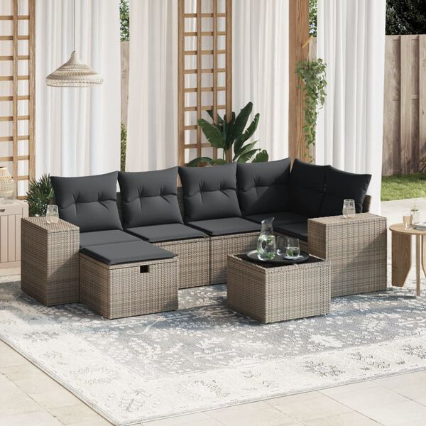 vidaXL 7-delige Loungeset met kussens poly rattan grijs
