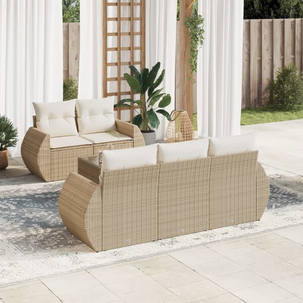 vidaXL 6-delige Loungeset met kussens poly rattan beige