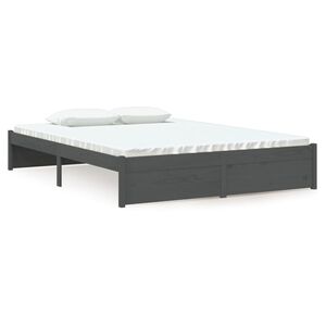 vidaXL Bedframe massief hout grijs 135x190 cm