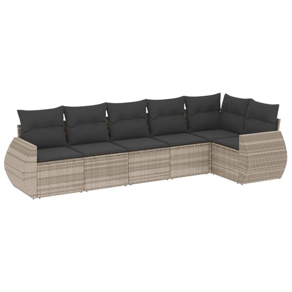 vidaXL 6-delige Loungeset met kussens poly rattan lichtgrijs