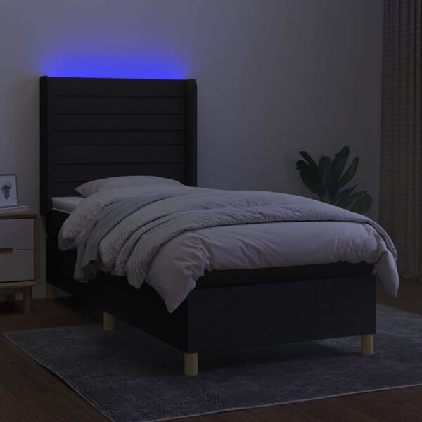 vidaXL Boxspring met matras en LED stof zwart 100x200 cm