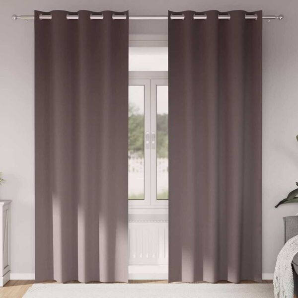vidaXL Zwart-out Gordijnen met Ringen 2 pcs Donkerbruin 260 x 140 cm