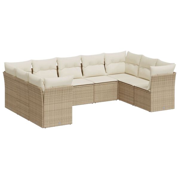 vidaXL 9-delige Loungeset met kussens poly rattan beige