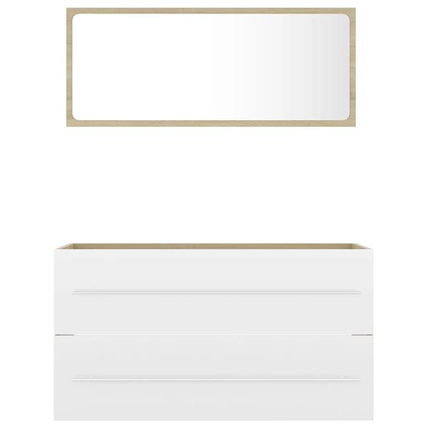 vidaXL 2-delige Badkamermeubelset bewerkt hout wit en sonoma eiken