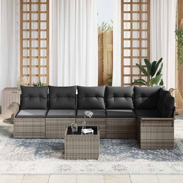vidaXL Tuin Sofa Set met kussen 7 pcs Grijs poly rattan