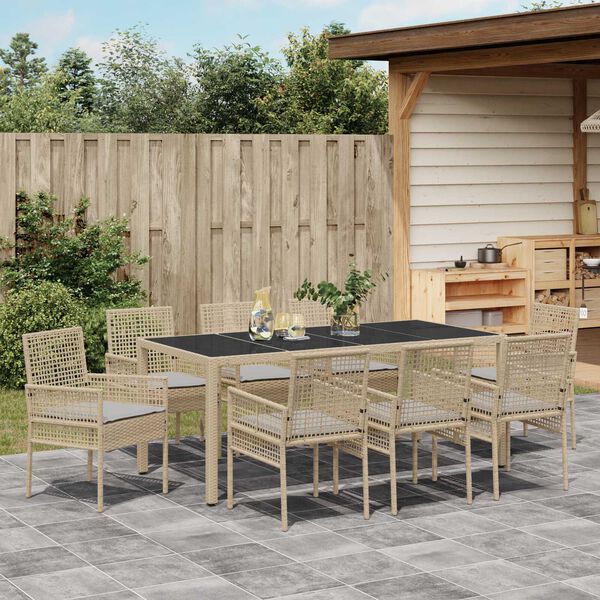 vidaXL Tuin eettafelset 9 pcs Beige poly rattan