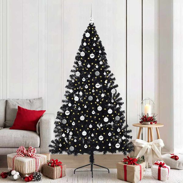 vidaXL Kunstmatig Voorverlicht Kerstboom met 300 LED Zwart 210 cm PVC