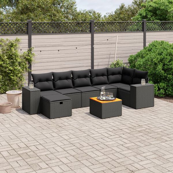 vidaXL 8-delige Loungeset met kussens poly rattan zwart