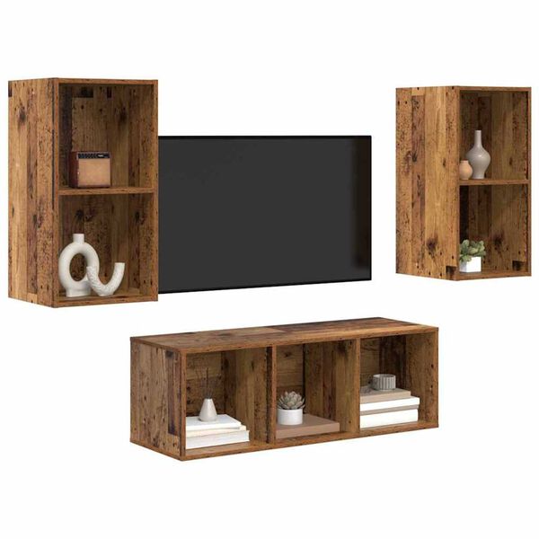 vidaXL Tv-meubelset Wandgemonteerd 3 pcs Oud Hout Bewerkt hout