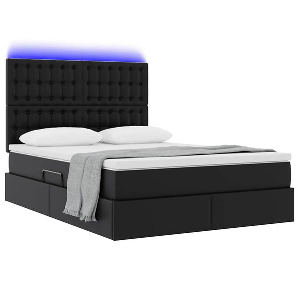 vidaXL Opbergbed met LED met matras Zwart 140 x 200 cm Nep Leer