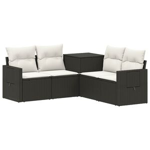vidaXL Bankstel 5 st Zwart en Cream Wit Poly Rattan en Staal