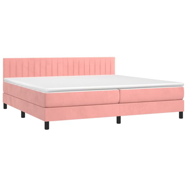 vidaXL Boxspring met matras en LED fluweel roze 200x200 cm