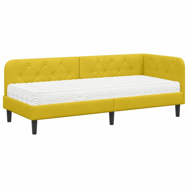 vidaXL Hoekbedframe met matras met hoofdeinde Geel 80 x 200 cm Fluweel