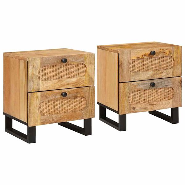 vidaXL Nachtkastje 2 pcs Naturel 40 x 33 x 46 cm Massief Mango Hout