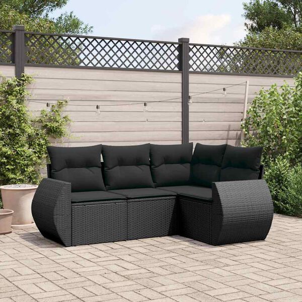 vidaXL 4-delige Loungeset met kussens poly rattan zwart