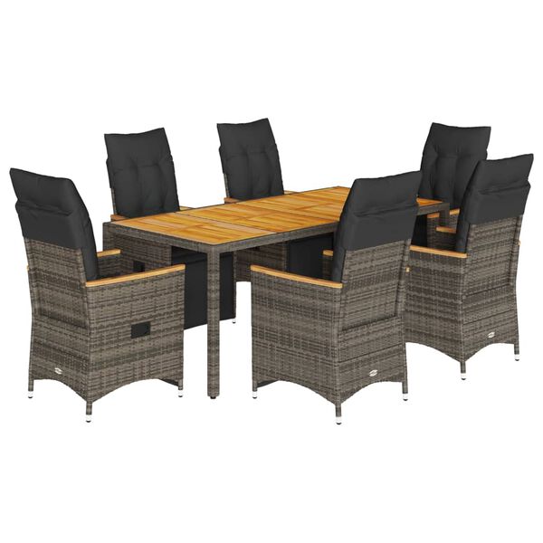 vidaXL 7-delige Bistroset met kussens poly rattan grijs