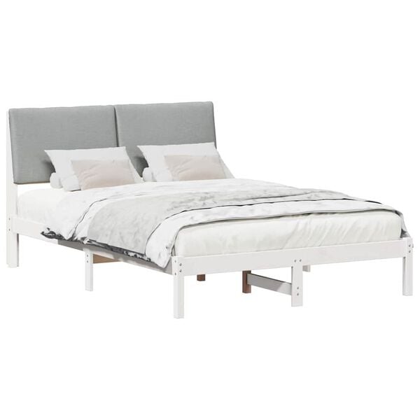 vidaXL Bedframe Wit en lichtgrijs 140 x 190 cm Massief grenenhout