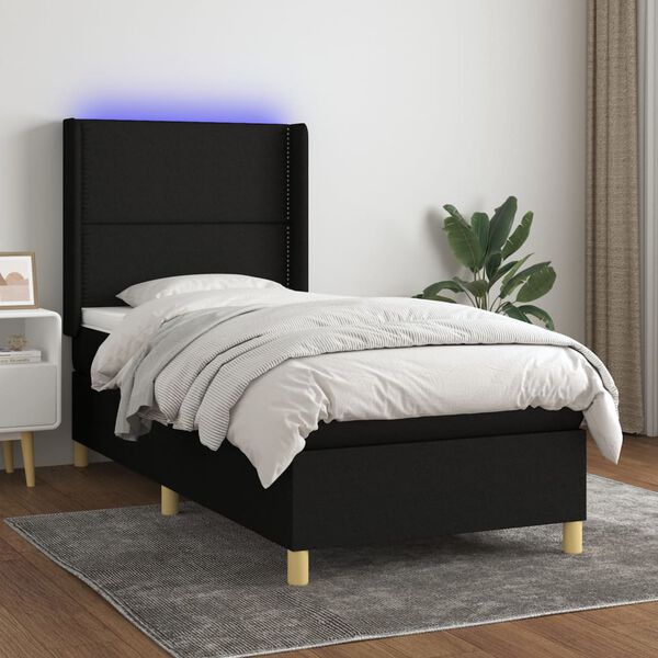 vidaXL Boxspring met matras en LED stof zwart 90x190 cm