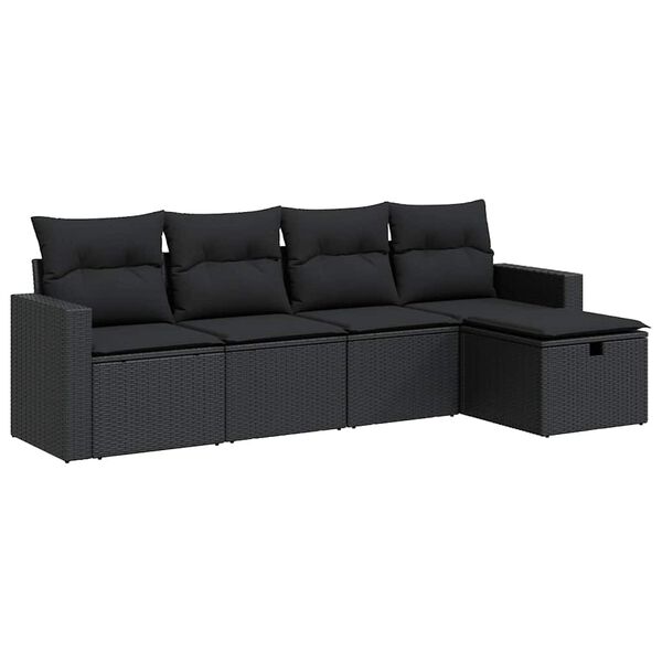 vidaXL 5-delige Loungeset met kussens poly rattan zwart