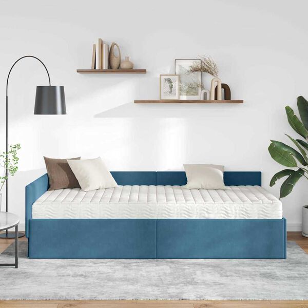 vidaXL Hoekbedframe met Matras Anders 2 pcs Blauw Fluweel