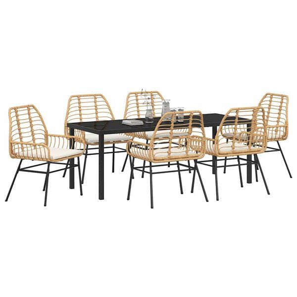 vidaXL Tuin eettafelset 7 pcs Bruin poly rattan