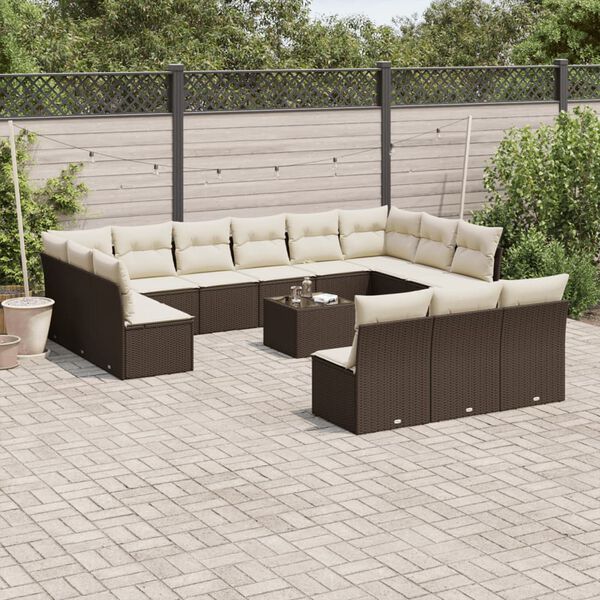 vidaXL 14-delige Loungeset met kussens poly rattan bruin