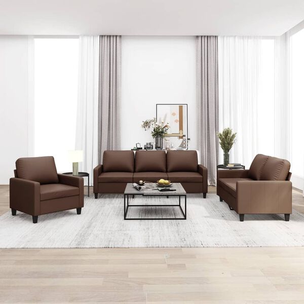 vidaXL 3-delige Loungeset met kussens kunstleer bruin