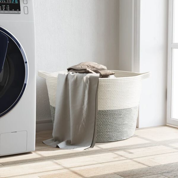 vidaXL Wasmand &Oslash; 60x36 cm katoen grijs en wit