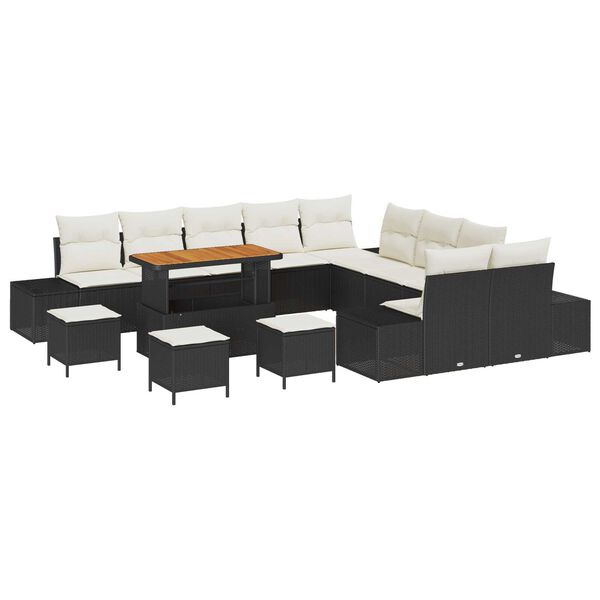 vidaXL Tuin Sofa Set met kussen 14 pcs Zwart Poly riet