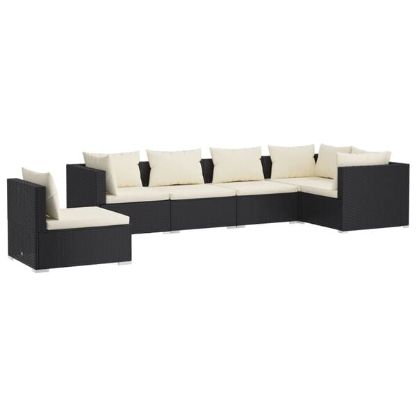 vidaXL 6-delige Loungeset met kussens poly rattan zwart