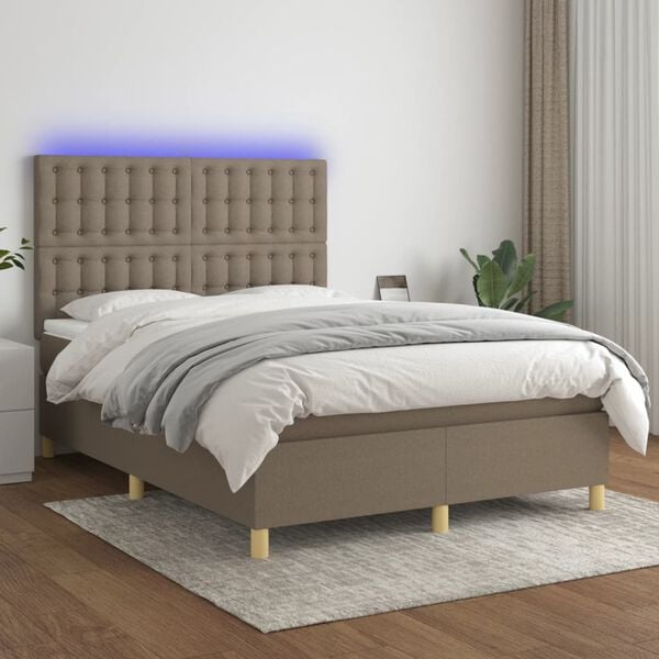 vidaXL Boxspring met matras en LED stof taupe 140x190 cm