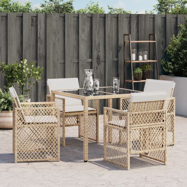 vidaXL Tuinstoelen 4 st met kussens poly rattan beige