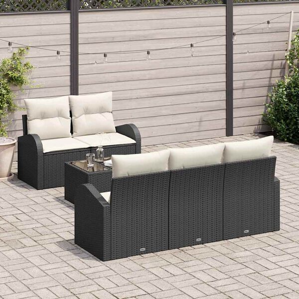 vidaXL Tuin Sofa Set 6 pcs Zwart en Cr&egrave;me Poly rattan, staal en glas