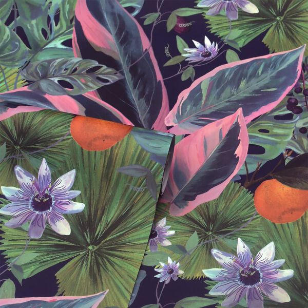 DUTCH WALLCOVERINGS Behang Passion Flower Flower marineblauw en groen