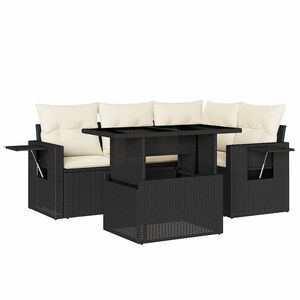 vidaXL 5-delige Loungeset met kussens poly rattan zwart