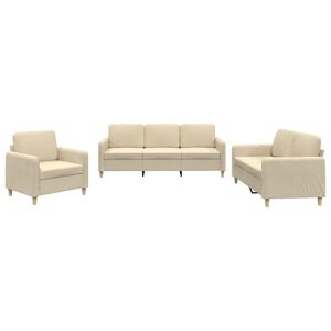 vidaXL 3-delige Loungeset met kussens stof cr&egrave;mekleurig