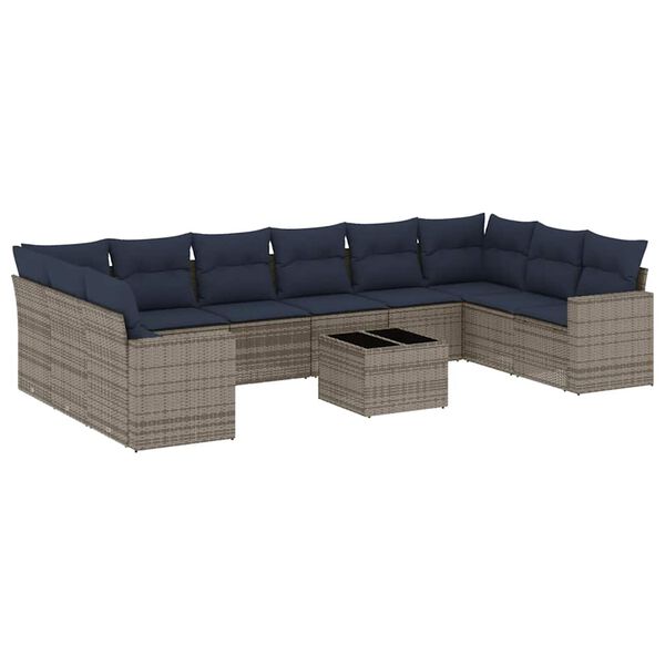 vidaXL 11-delige Loungeset met kussens poly rattan grijs