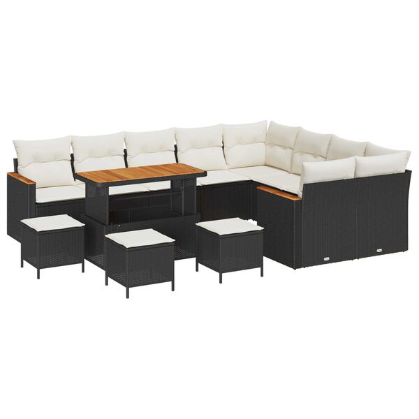 vidaXL Tuin Sofa Set met kussen met opslag 13 pcs Zwart Poly Rattan