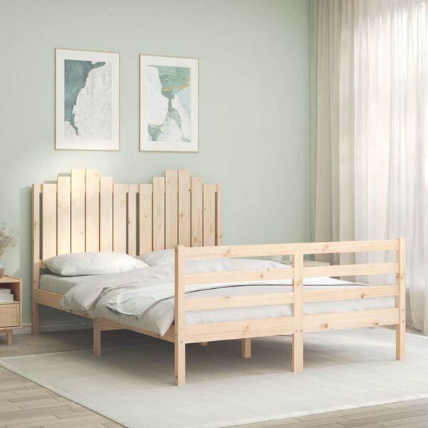 vidaXL Bedframe met hoofdbord massief hout 140x190 cm