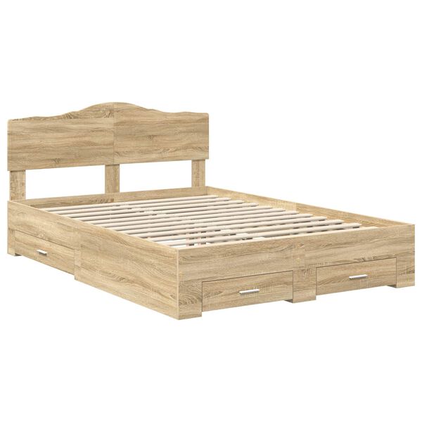 vidaXL Bedframe met hoofdeinde Sonoma Eiken 140 x 200 cm Bewerkt hout