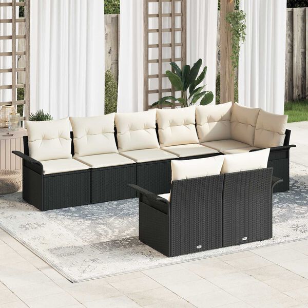 vidaXL Tuin Sofa Set met opslag 8 pcs Zwart poly rattan
