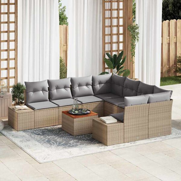 vidaXL Tuinbankenset met kussen 9 pcs Beige poly rattan