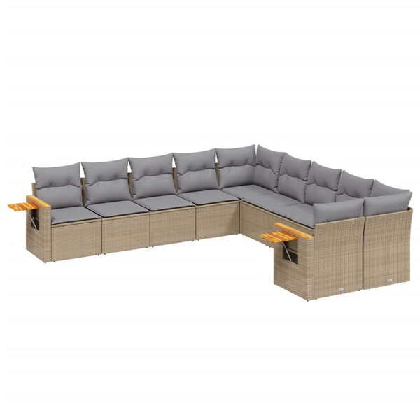 vidaXL 10-delige Loungeset met kussens poly rattan beige